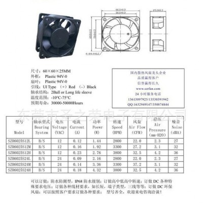 散熱風扇6025 DC風扇6025 雙滾珠